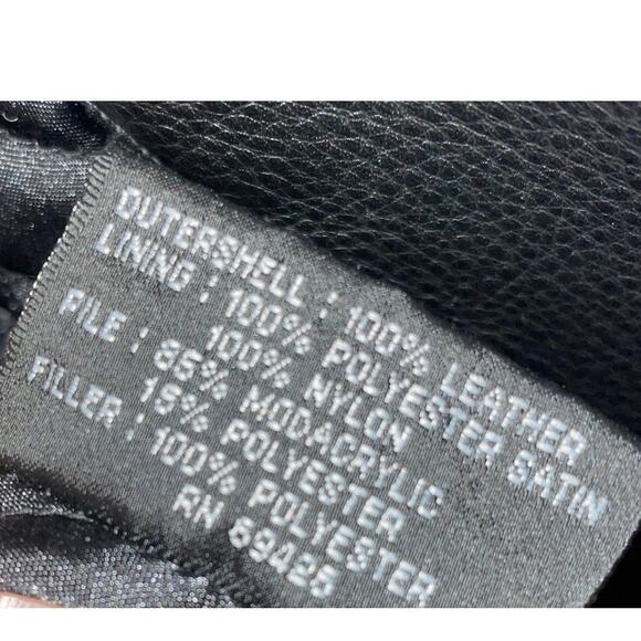 Tannery West 90s Black Leather Faux Fur Trim Coat size Small - Picture 14 of 15